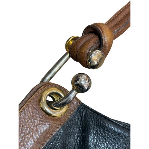 Valentino by Mario Valentino Handbag Black Brown Leather Shoulder Purse Slouchy - Picture 4 of 16